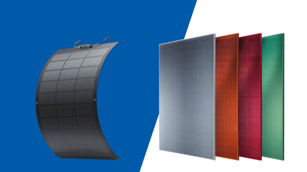 diverse Solarmodule in unterschiedlichen Farben und Formen