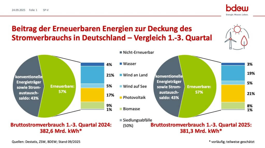 Grafik Anteil erneuerbare Energien (Quelle: bdew)