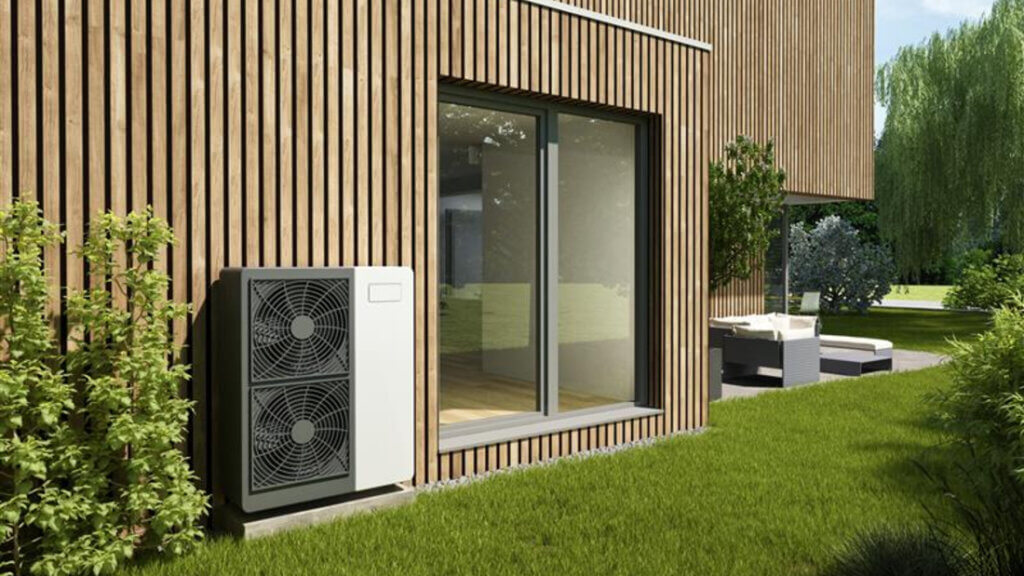 waermepumpe vor einem einfamilienhaus