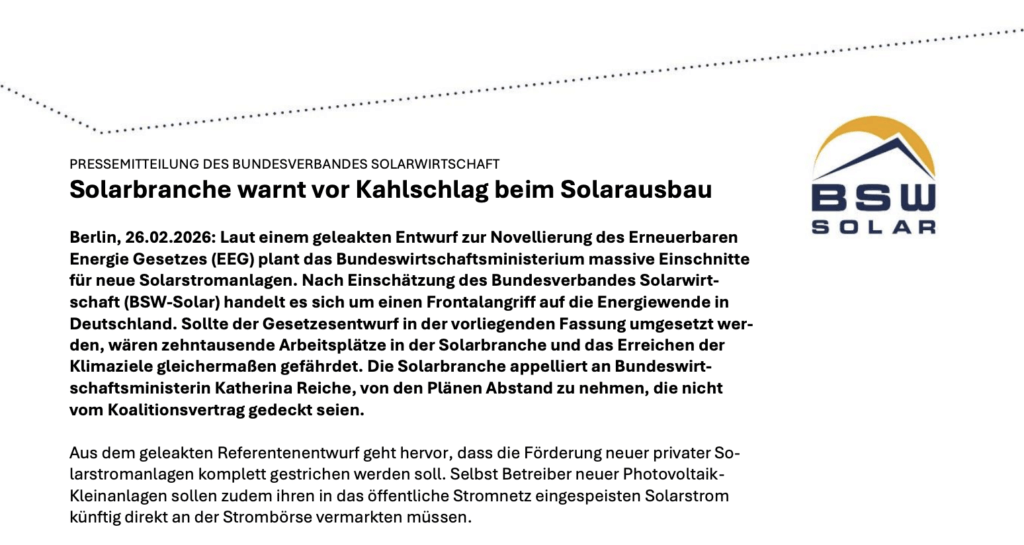 Stellungnahme EEG Novelle BSW Solar